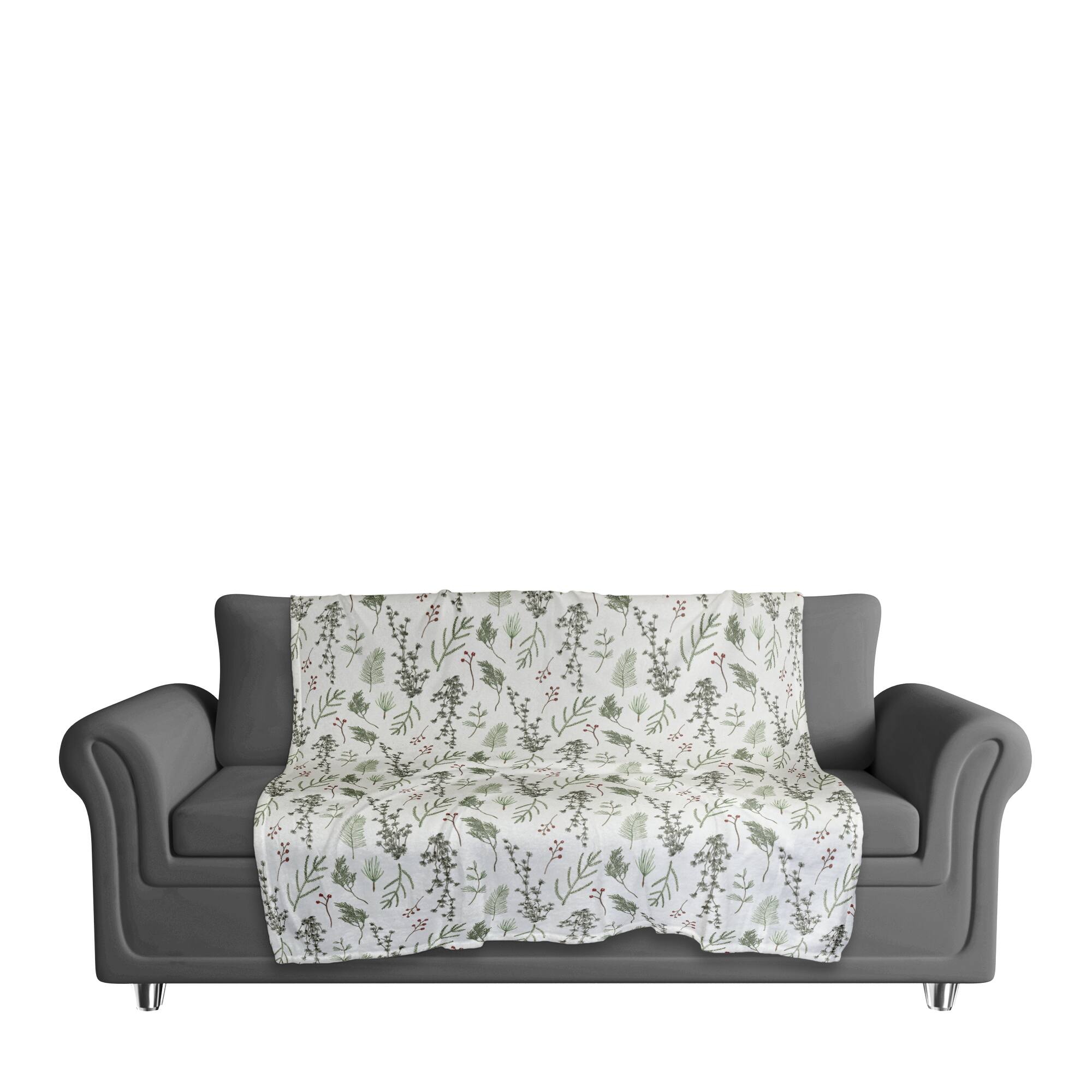 Pine Greenery on White Coral Fleece Blanket